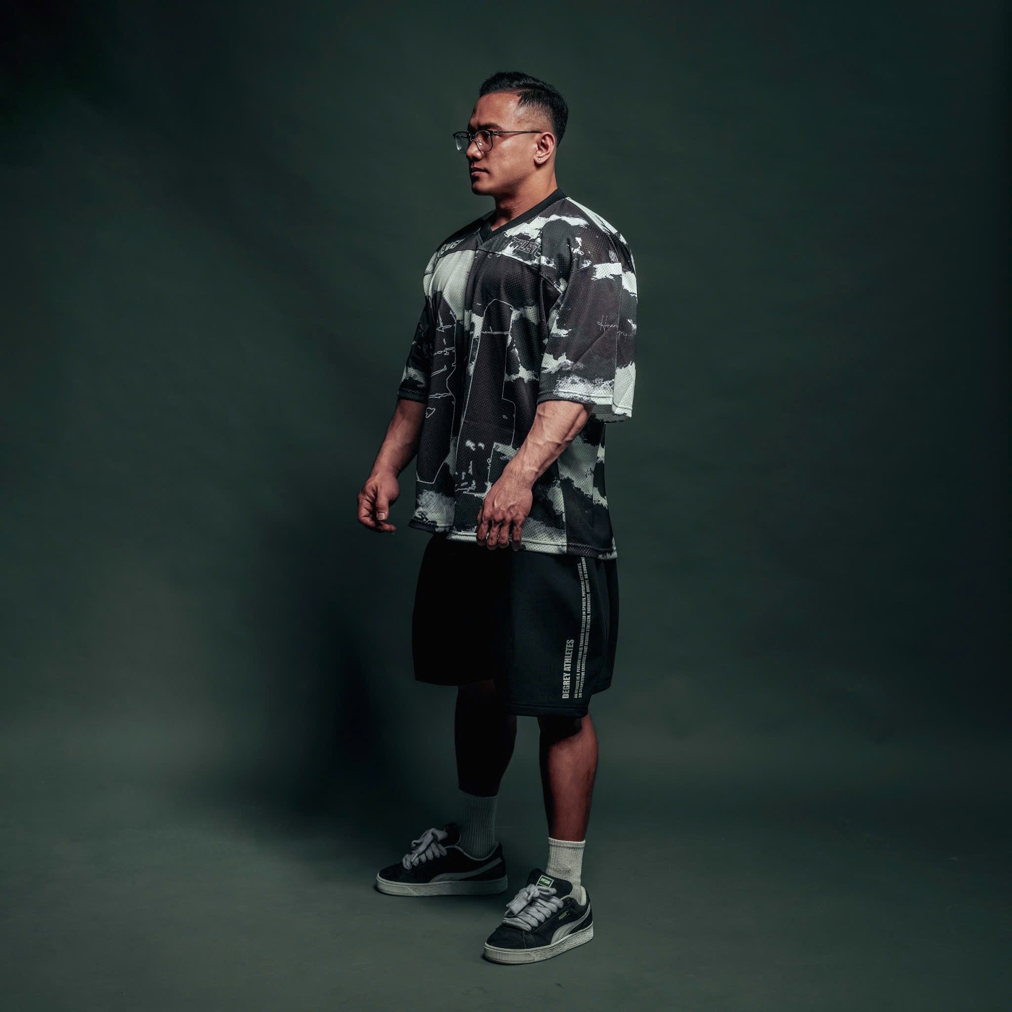  Áo thun Degrey Jersey cổ tim in hình thời trang thể thao nam nữ màu camo đen - JERCAMODEN 
