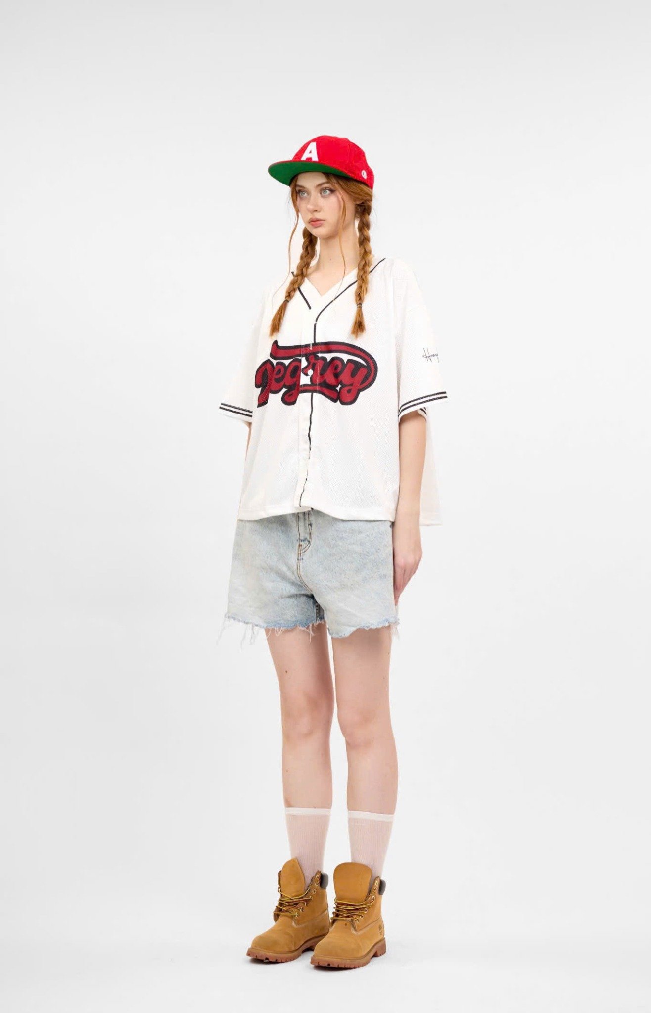  Áo khoác sơmi Jersey Degrey Baseball form rộng màu trắng - BASET 