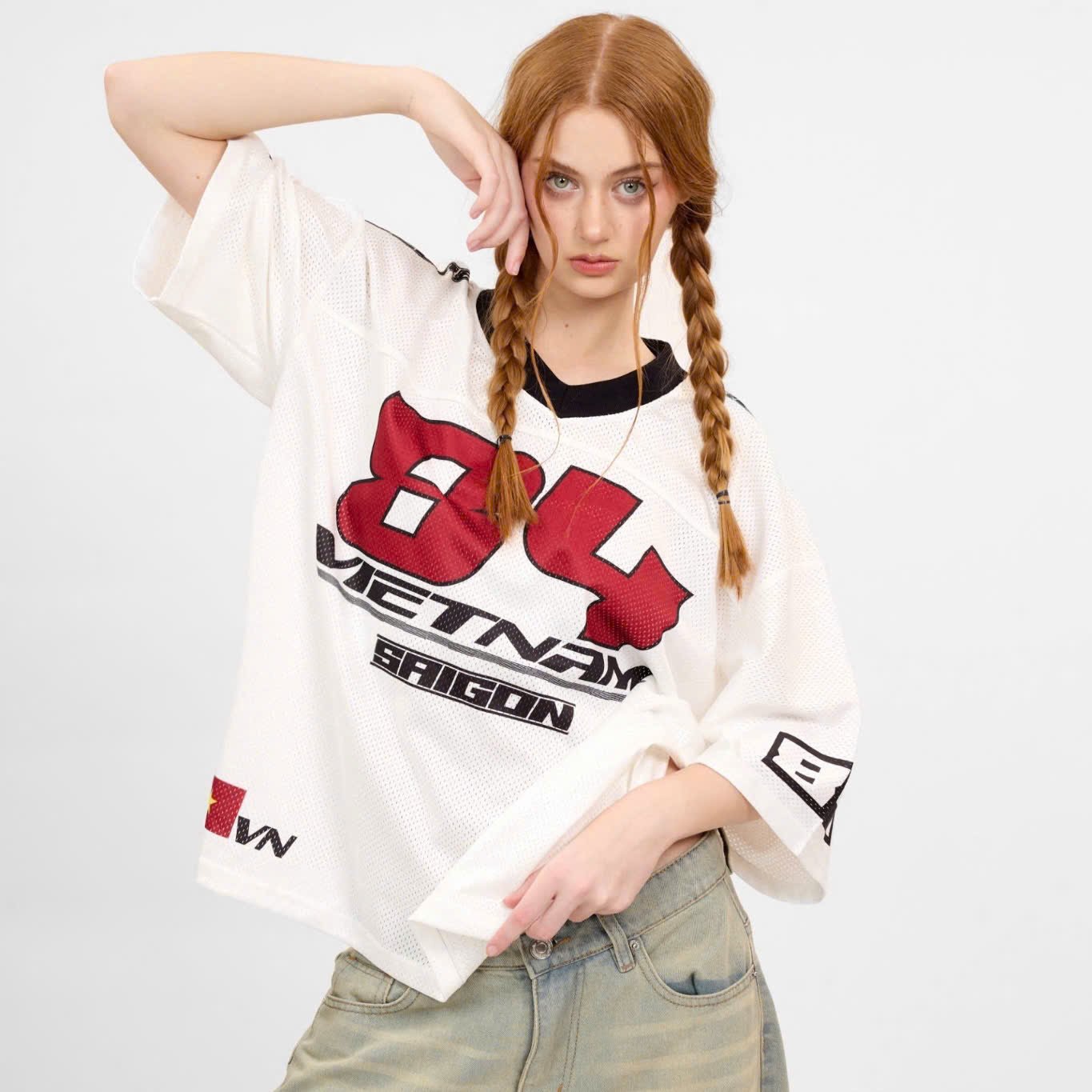  Áo thun Degrey Jersey cổ tim in hình thời trang thể thao nam nữ ss2 màu trắng- JERT2 
