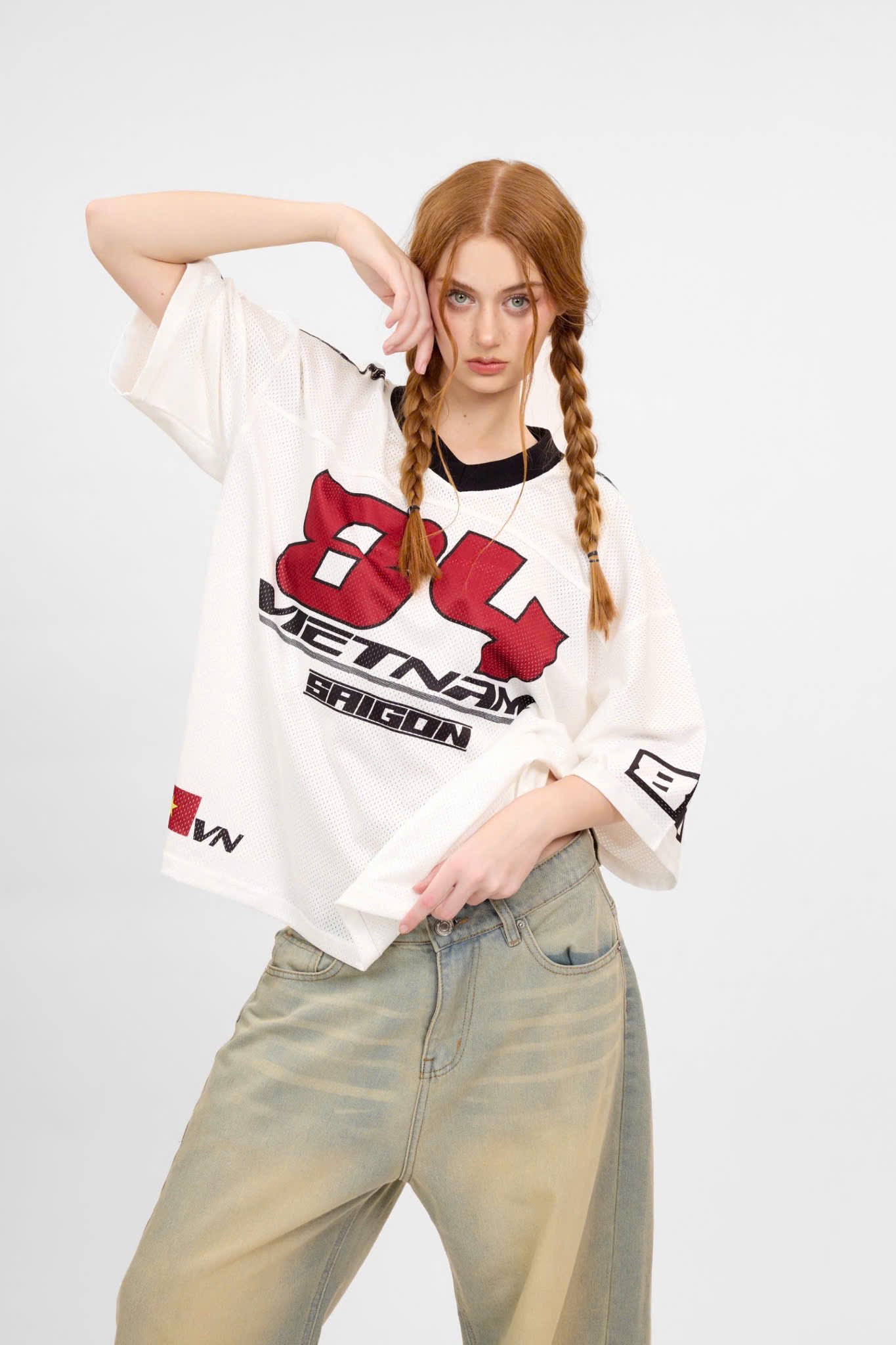  Áo thun Degrey Jersey cổ tim in hình thời trang thể thao nam nữ ss2 màu trắng- JERT2 