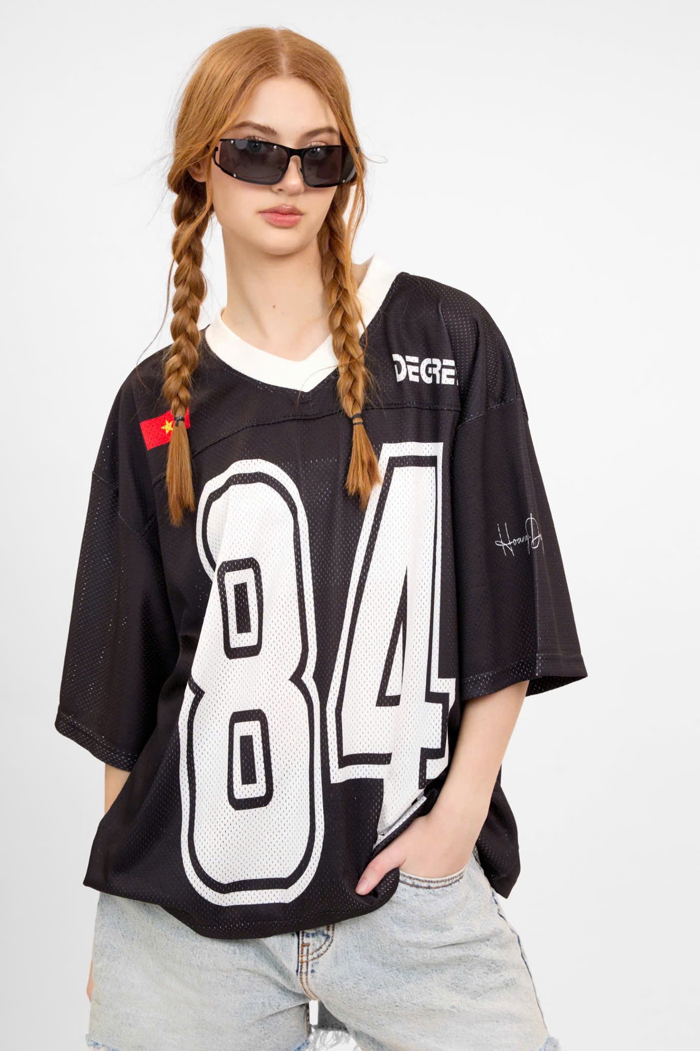  Áo thun Degrey Jersey cổ tim in hình thời trang thể thao nam nữ màu đen - JERD 