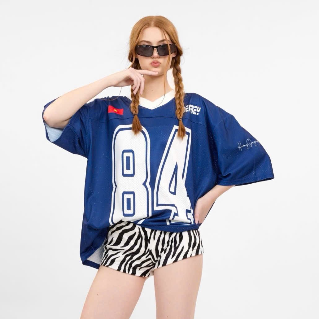  Áo thun Degrey Jersey cổ tim in hình thời trang thể thao nam nữ màu xanh- JERX 
