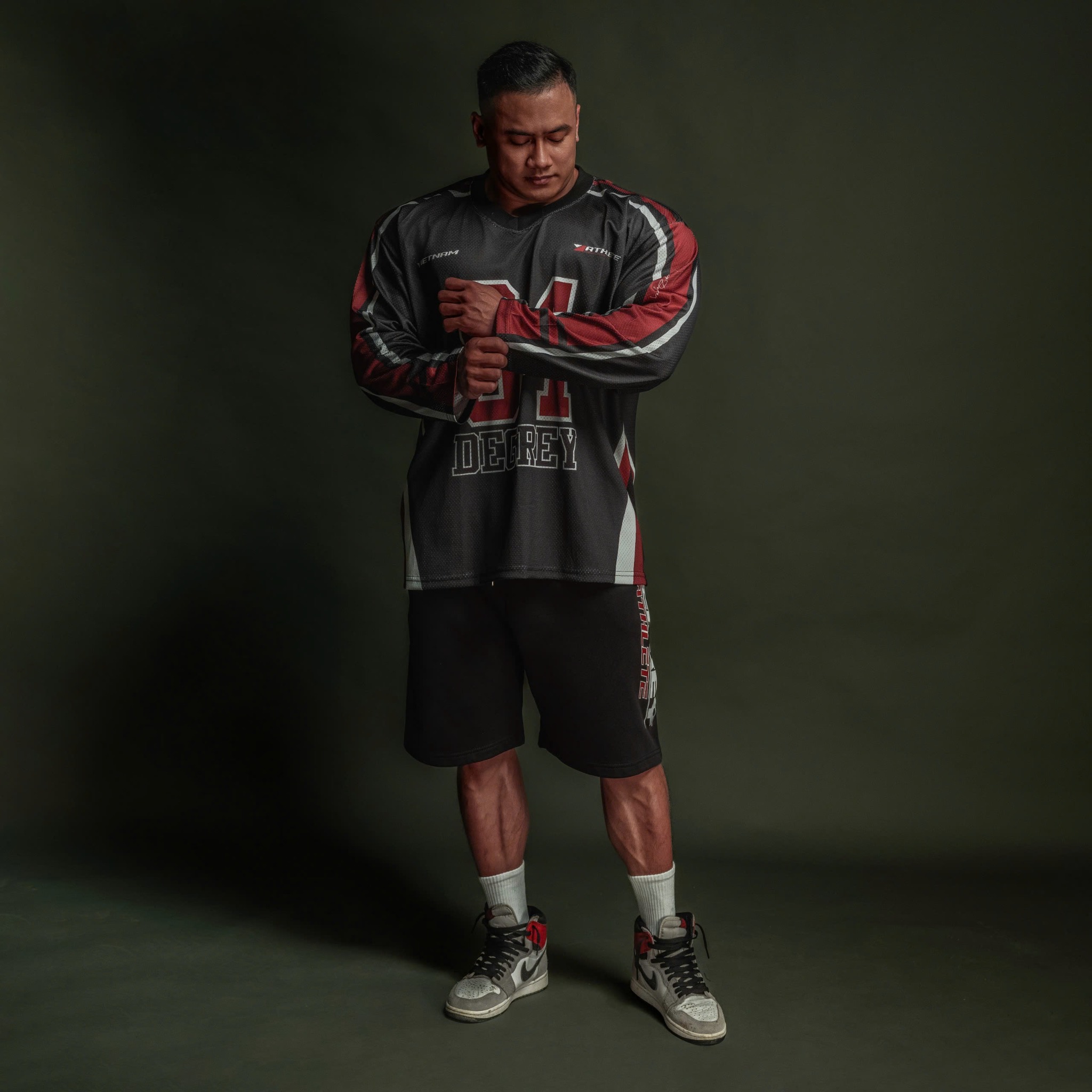  Áo thun tay dài màu đen Degrey Jersey long sleeve cổ tim thời trang thể thao Flexible x3 color - FLEXDEN 