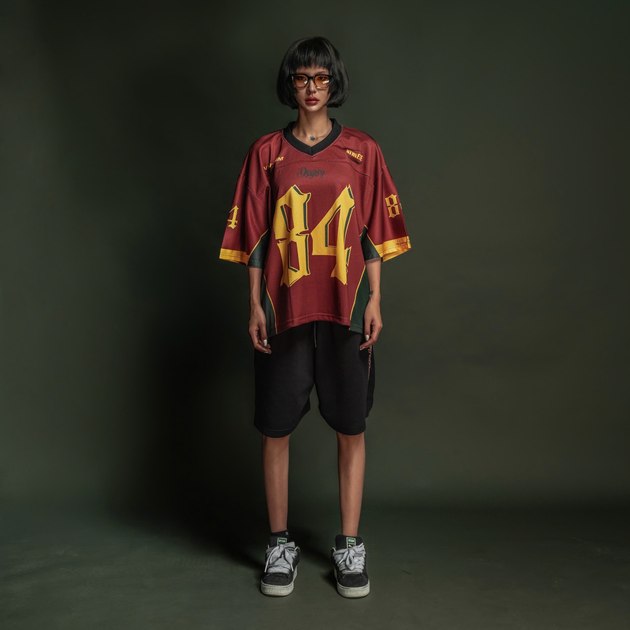  Áo thun Degrey Jersey cổ tim màu đỏ in hình thời trang thể thao nam nữ màu flexible x3- JERFLEXDO 