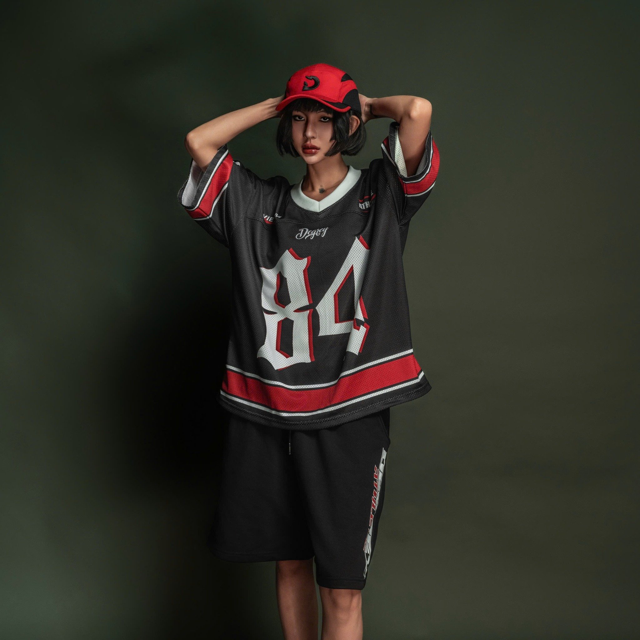  Áo thun Degrey Jersey cổ tim màu đen in hình thời trang thể thao nam nữ màu flexible x3- JERFLEXDEN 