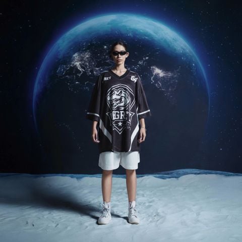  Áo thun thể thao màu ĐEN Degrey Jersey Rex 84 cổ tim - JERREXDEN 