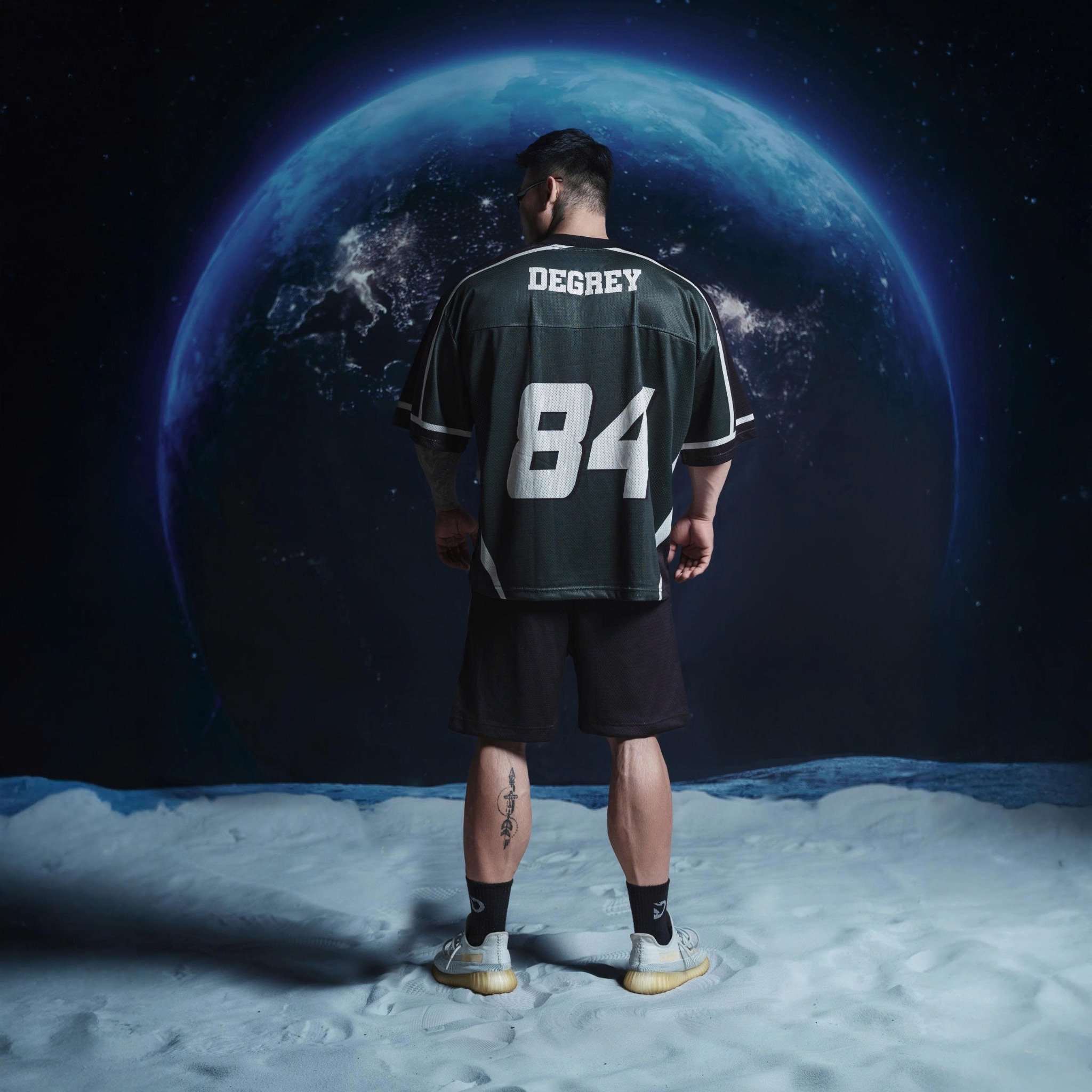  Áo thun thể thao màu xanh Degrey Jersey Rex 84 cổ tim - JERREX 