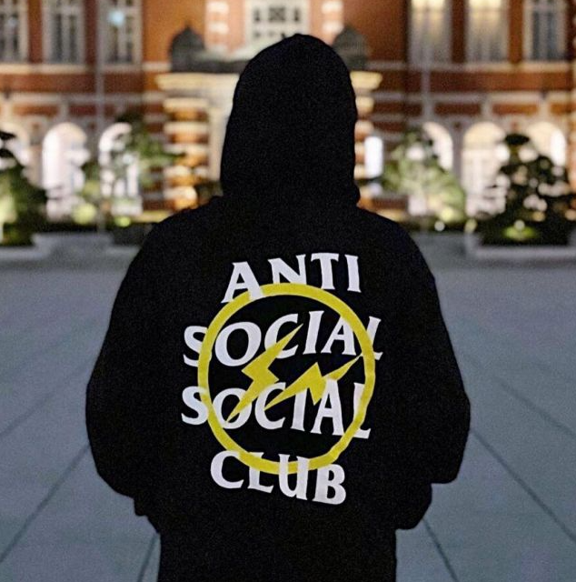 anti social social club x fragment yellow bolt hoodie black