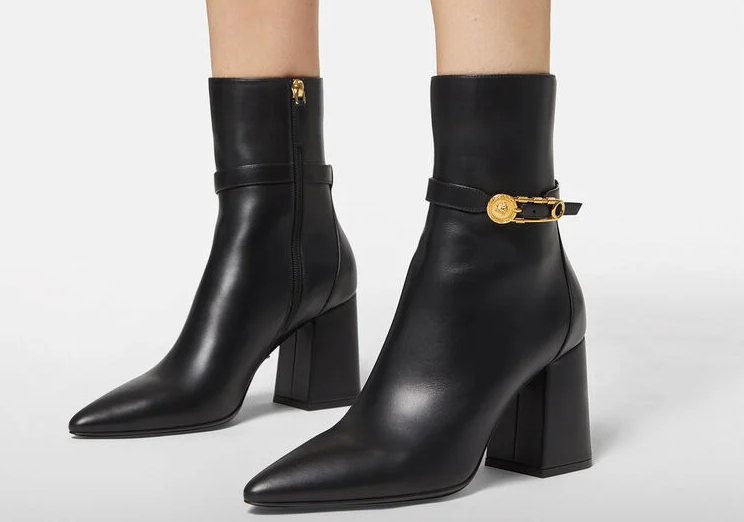 Versace safety pin leather ankle boots
