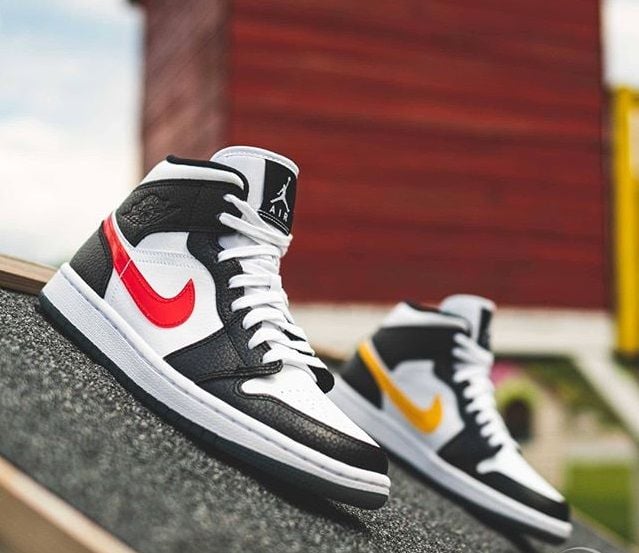 air jordan 1 mid alternates red and yellow swooshes