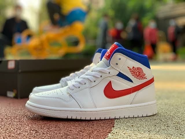 air jordan 1 mid white red royal blue