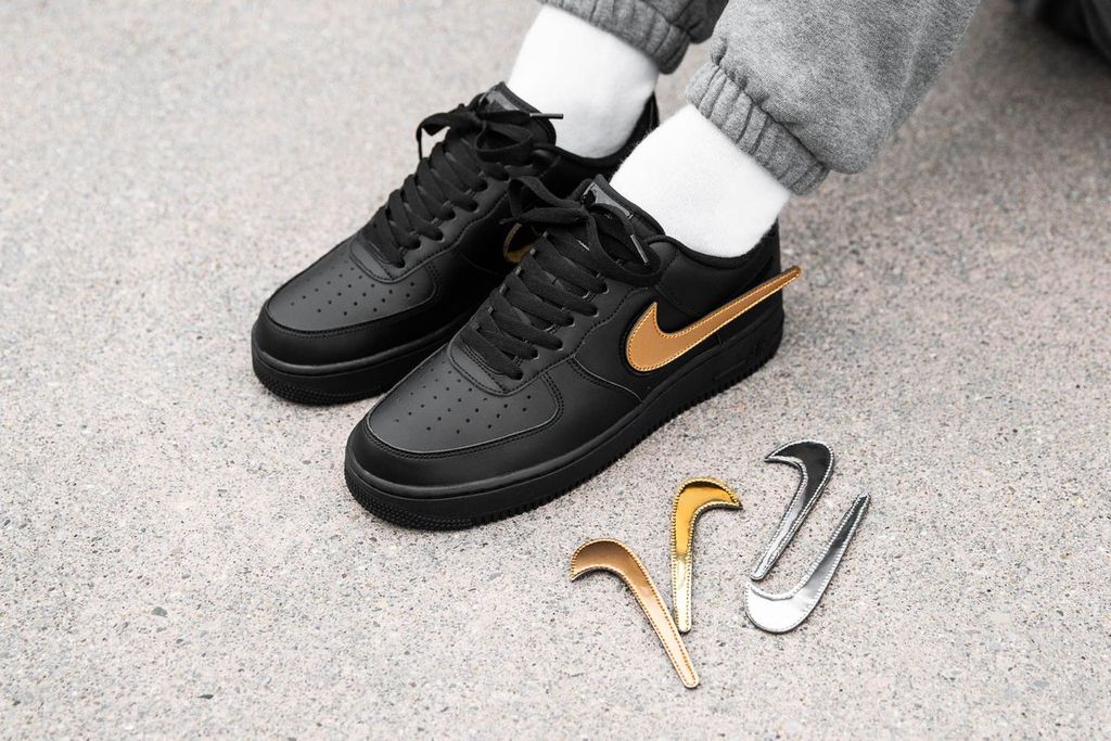 nike air force 1 black metallic gold removable swoosh pack
