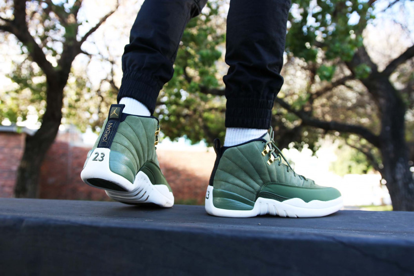 jordan 12 olive on feet