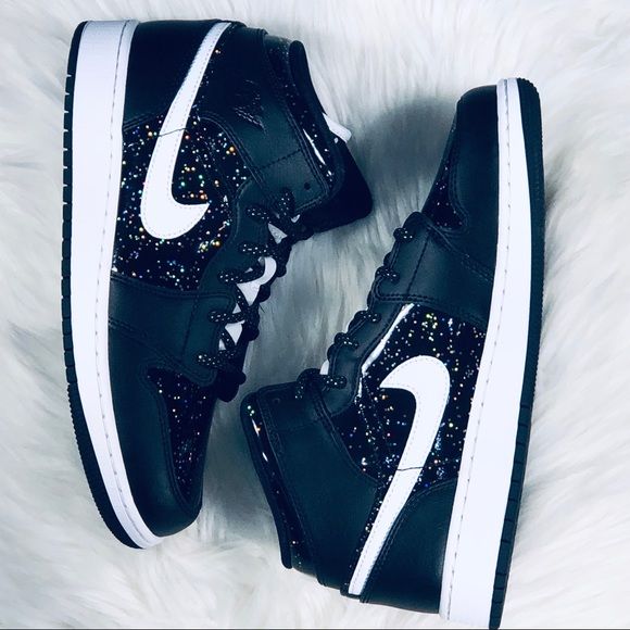 air jordan 1 mid glitter black