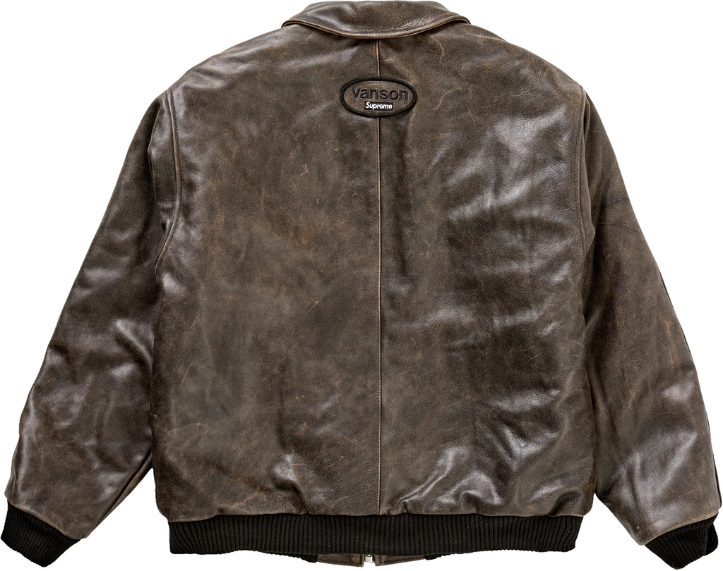supreme worn leather varsity jacket