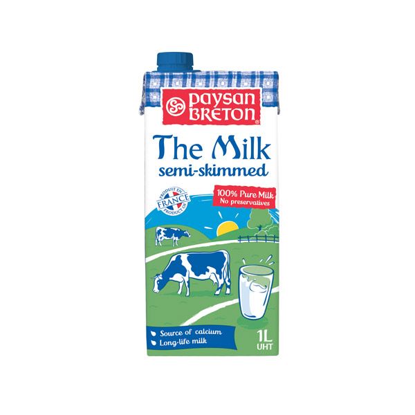 Uht French Milk Semi Skimmed Paysan Breton 1L- Uht French Milk Semi Skimmed Paysan Breton 1L