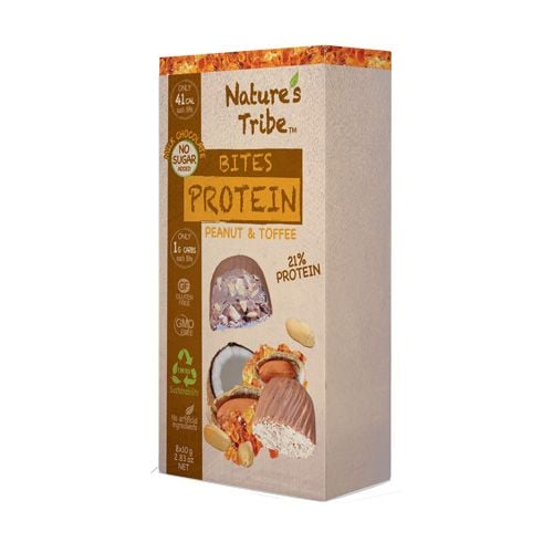 Kẹo Chocolate Sữa Giàu Đạm Vị Bơ Đậu Phộng Không Đường Nature'S Tribe 80G
