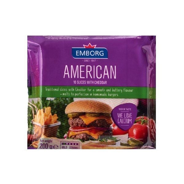 American Cheddar Slices F.I.D.M 45% Emborg 200G- American Cheddar Slices F.I.D.M 45% Emborg 200G