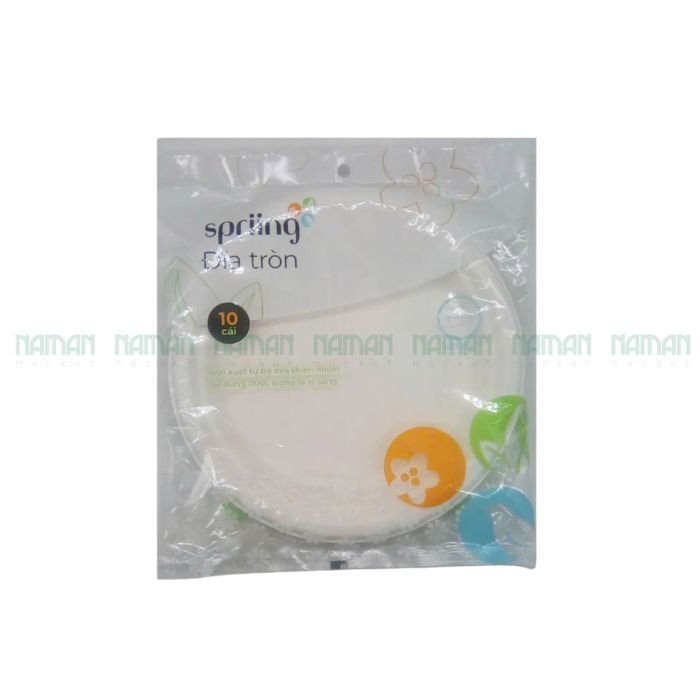 Disposable Bagasse Round Plates Spriing 22Cm 10 Pcs