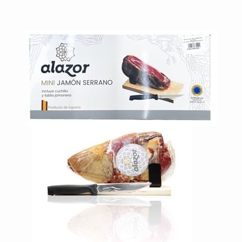 Mini Jamon Serano 950Gr & Knife Alazor Set