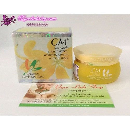 Kem dưỡng trắng, ngừa  mụn, chống lão hóa CM Sun Block Whitening Cream