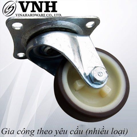 Bánh xe cao su đế vuông không khoá màu nâu  Vinahardware - CT5553D50