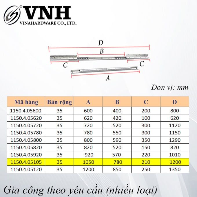 Ray trượt bàn cánh bướm Vinahardware, bản 35mm - ST35600Z1