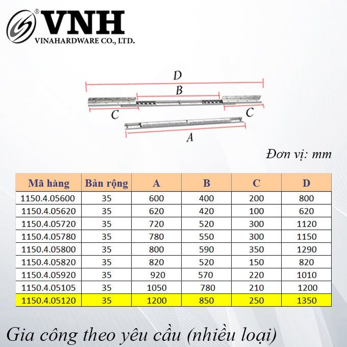 Ray trượt bàn cánh bướm Vinahardware, bản 35mm - ST35600Z1