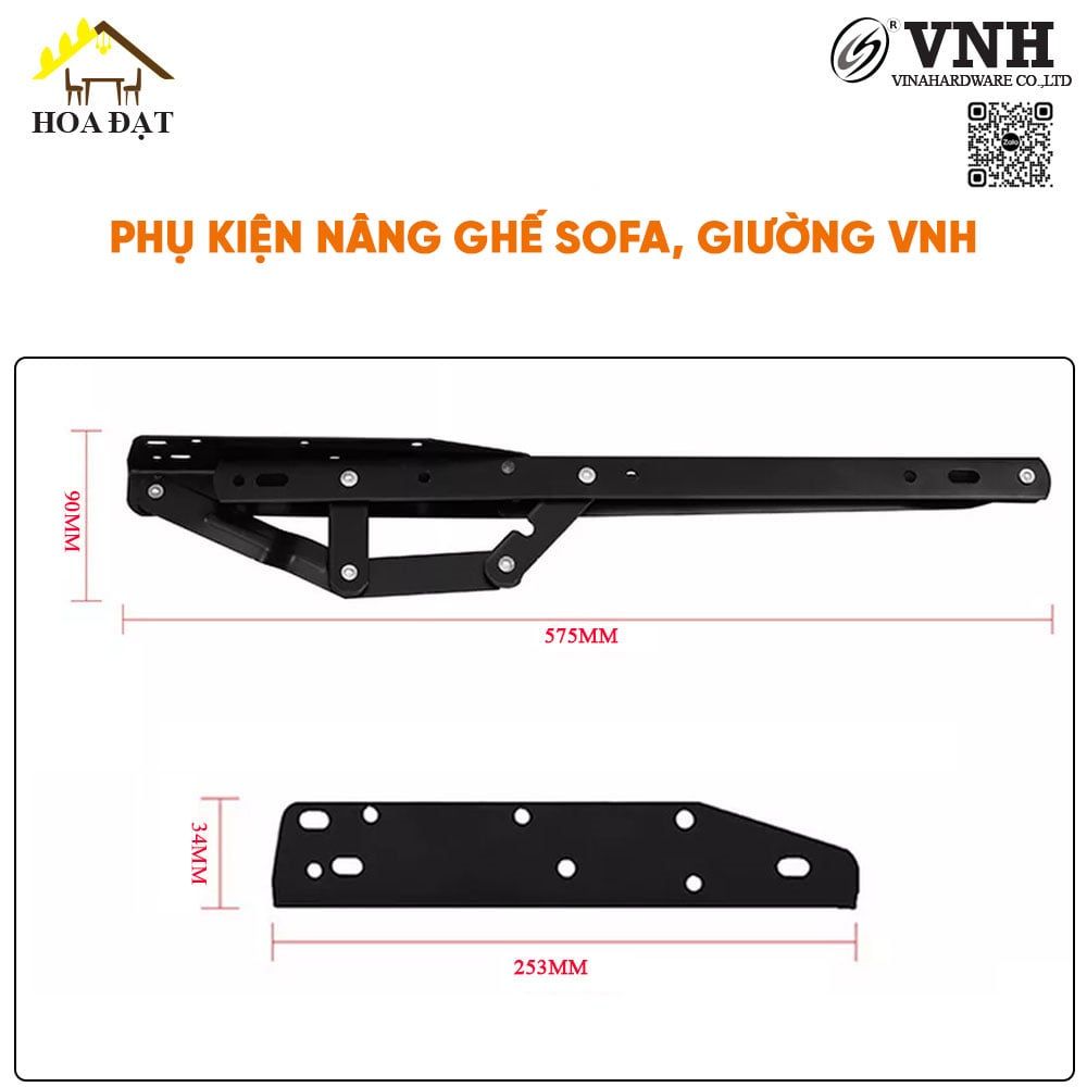 Phụ kiện nâng ghế sofa thành giường không có bánh xe Vinahardware, dài 585mm VNH P4512-P4512