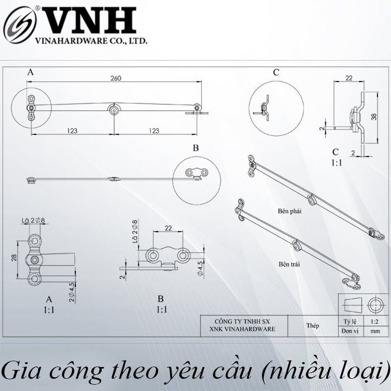 Tay nâng compass Vinahardware, inox 201-CPL09