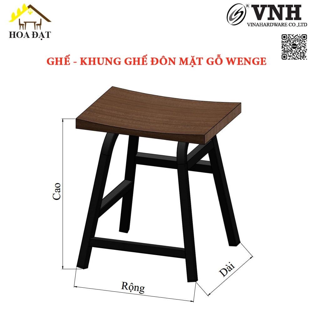 Khung ghế đôn sắt Vinahardware sơn đen tĩnh điện VNH