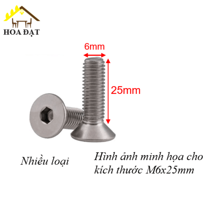 Bulong M6 đầu côn Vinahardware, màu nikel-HSS675NK- Con