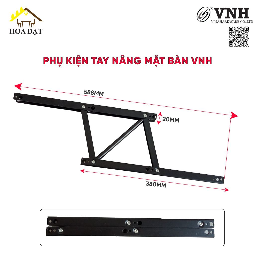 Phụ kiện tay nâng mặt bàn Vinahardware loại 380mm VNH TL9385-TL9385