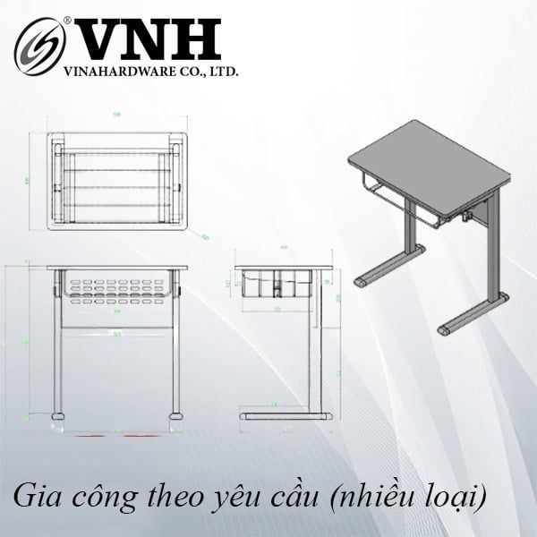 Bộ khung bàn học sinh có ngăn chứa kèm ván, sơn xám Vinahardware - VNH608697