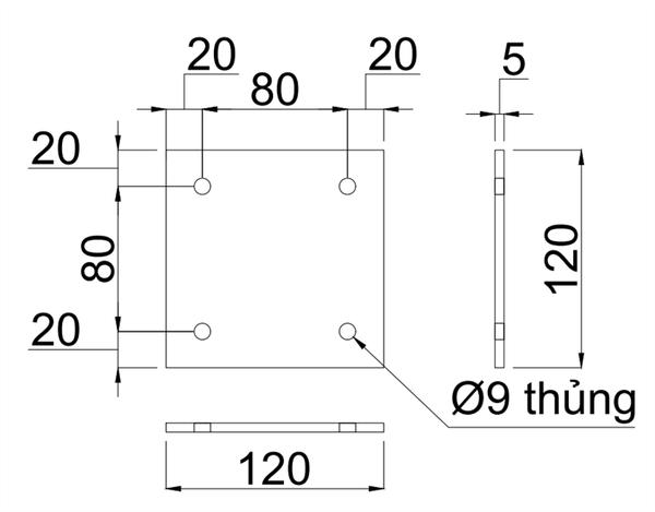 Bas sắt 120x120xØ9x5, sơn đen