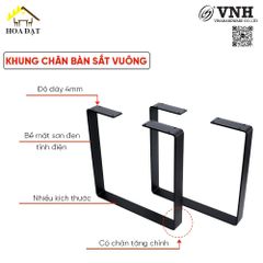 Khung chân bàn sắt vuông Vinahardware, sơn đen mờ - VNH71040B