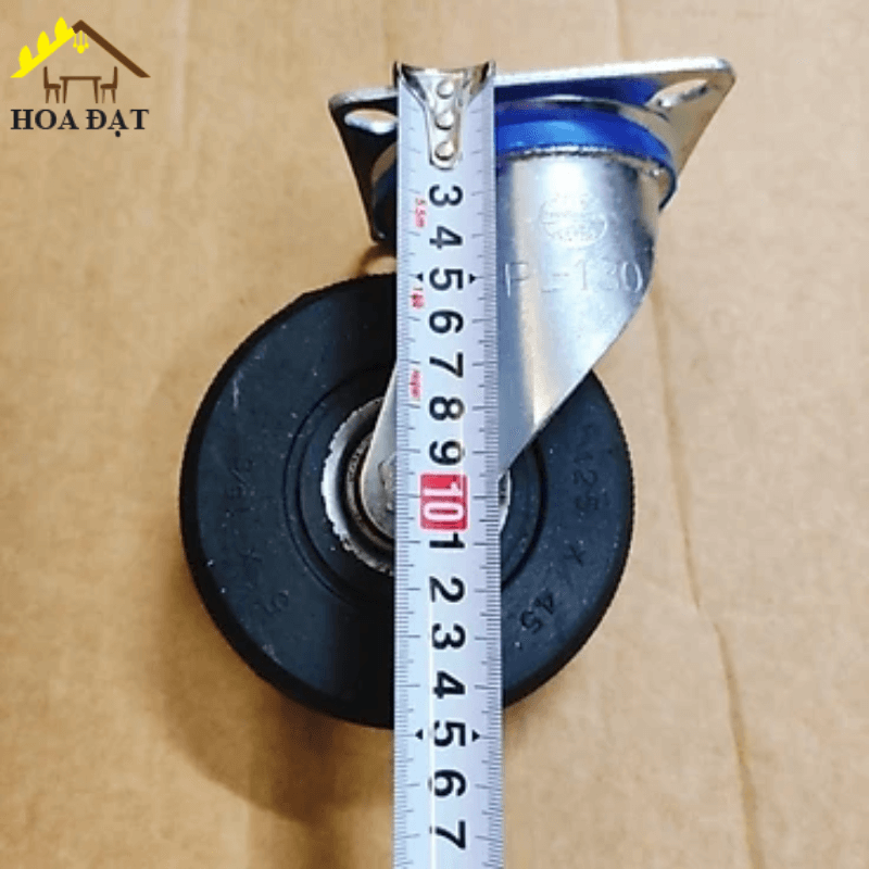 Bánh xe cao su Vinahardware, đế vuông, không khóa, màu đen-CT150KK