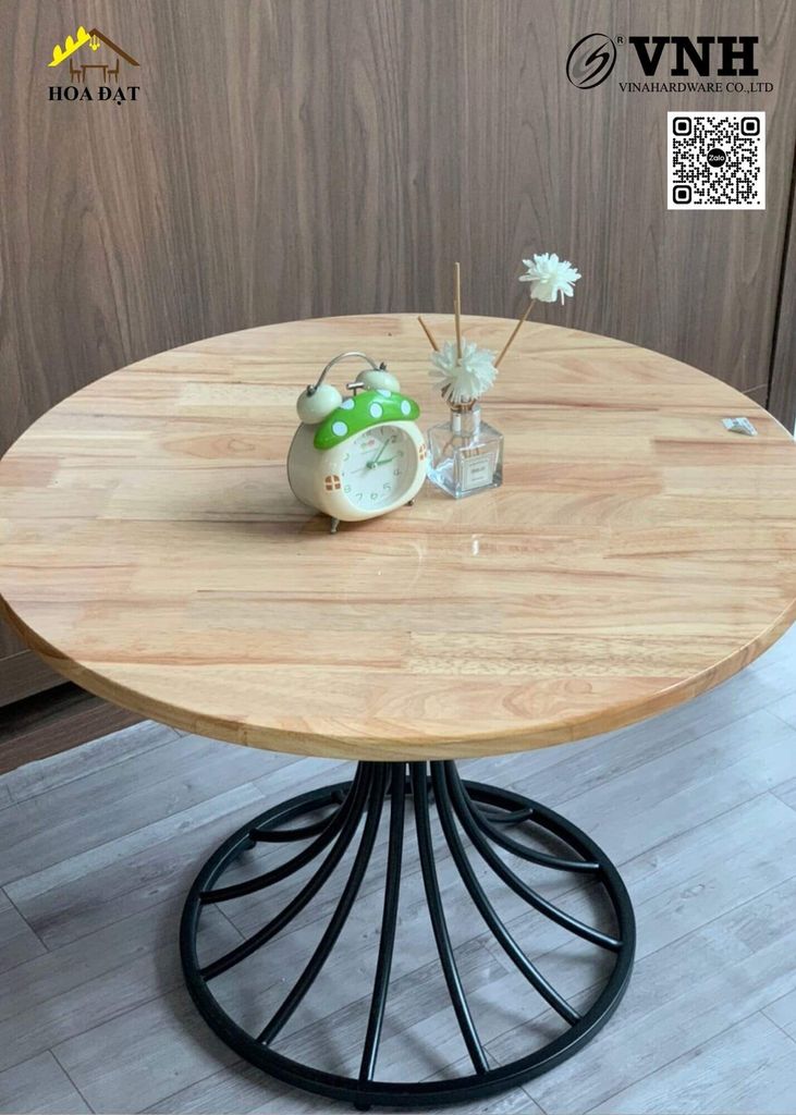Khung bàn tròn Vinahardware kích thước 500x450mm, sơn đen tĩnh điện - Kiểu dáng loa kèn - VNH500450