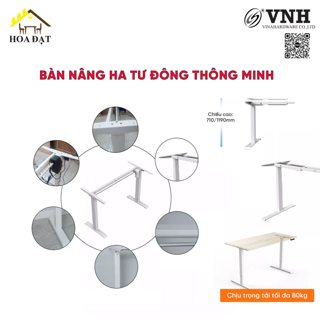 Khung bàn làm việc đứng điều chỉnh tự động Vinahardware, độ cao 2 tầng - VNH101122
