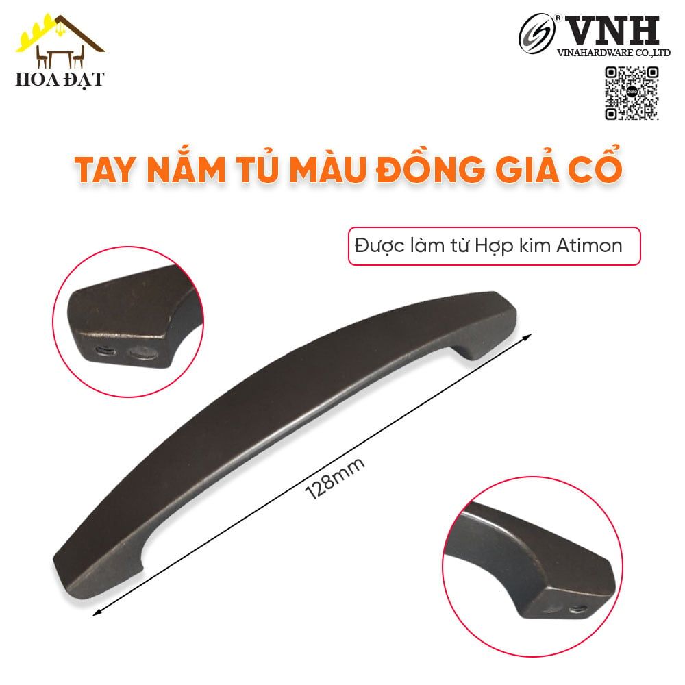 Tay nắm tủ Vinahardware màu đồng giả cổ, kích thước 128mm HD0043C-HD0043C