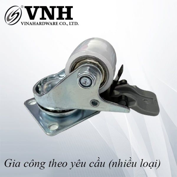 Bánh xe tủ đế vuông Vinahardware loại 24x29mm, có khóa, bánh màu trắng - CT2429