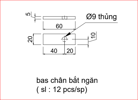 Chưa hình - Pat ( Bas) chân vách ngăn 60x20x5, lỗ 9, không xi-SP028588