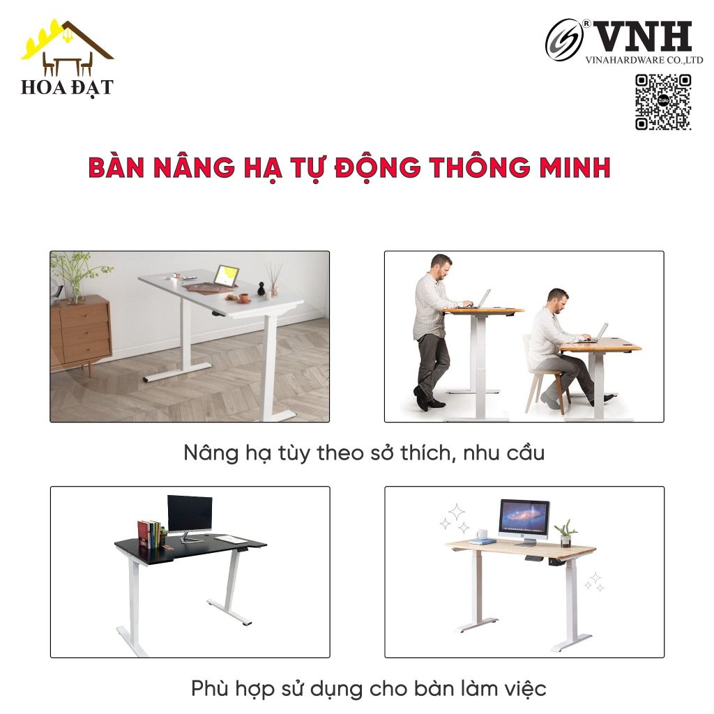 Khung bàn làm việc đứng điều chỉnh tự động Vinahardware, độ cao 2 tầng - VNH101122
