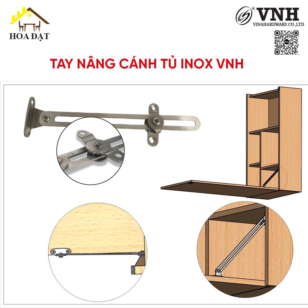 Tay nâng cánh tủ inox Vinahardware, 2x300mm, VNH LD9389-LD9389