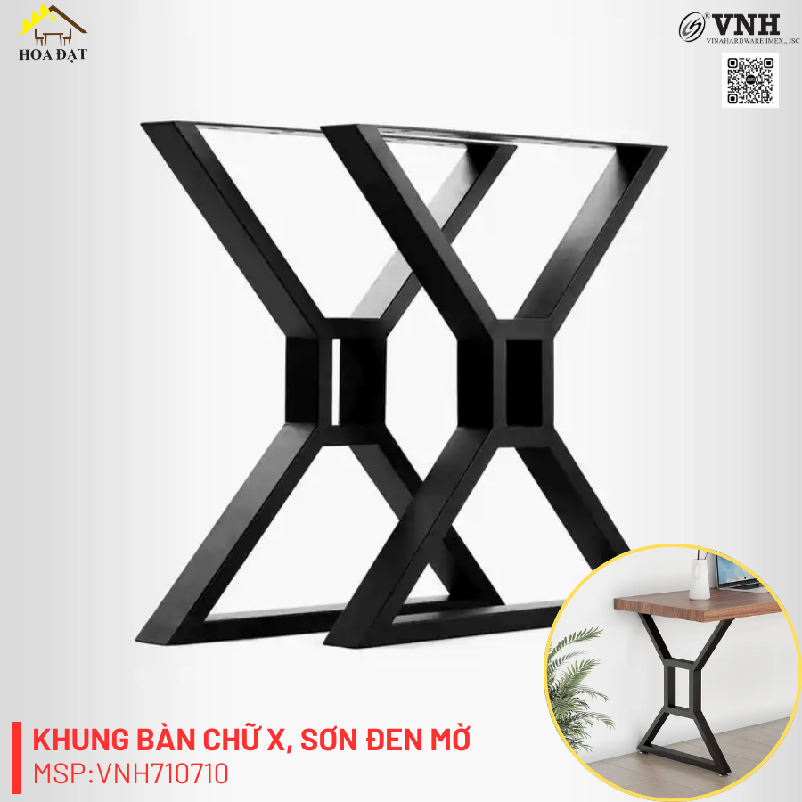 Chân bàn chữ X Vinahardware, sơn đen mờ - VNH710710