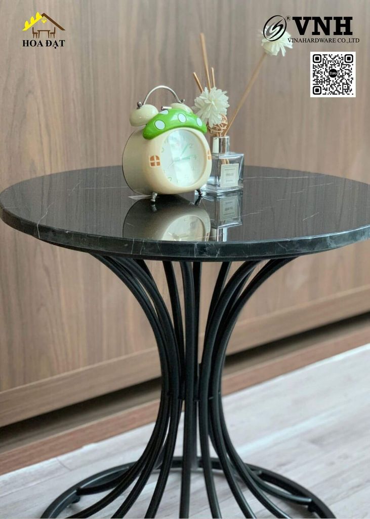 Khung bàn tròn Vinahardware kích thước 500x450mm, sơn đen tĩnh điện - Kiểu dáng loa kèn - VNH500450