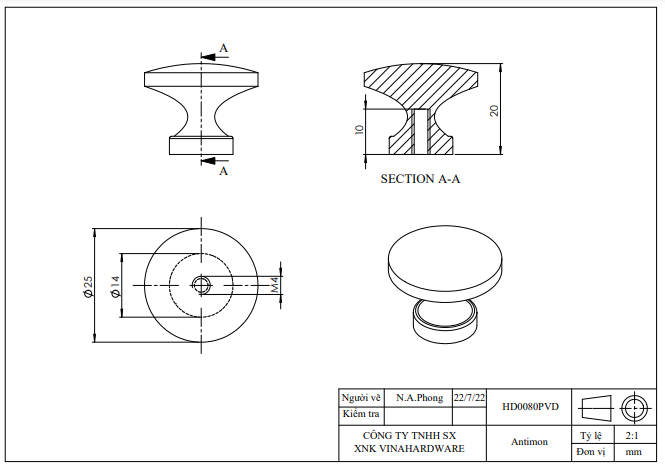 Tay nắm tròn 25x25mm - HDHK139-HD0080S