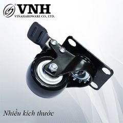 Bánh xe PU Vinahardware, loại đế vuông, có khóa, màu đen-CT2058