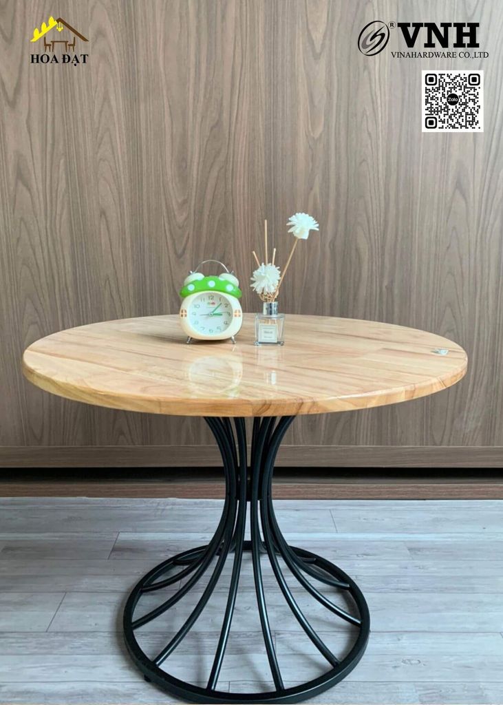 Khung bàn tròn Vinahardware kích thước 500x450mm, sơn đen tĩnh điện - Kiểu dáng loa kèn - VNH500450