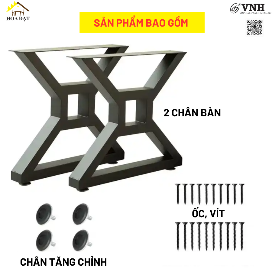 Chân bàn chữ X Vinahardware, sơn đen mờ - VNH710710